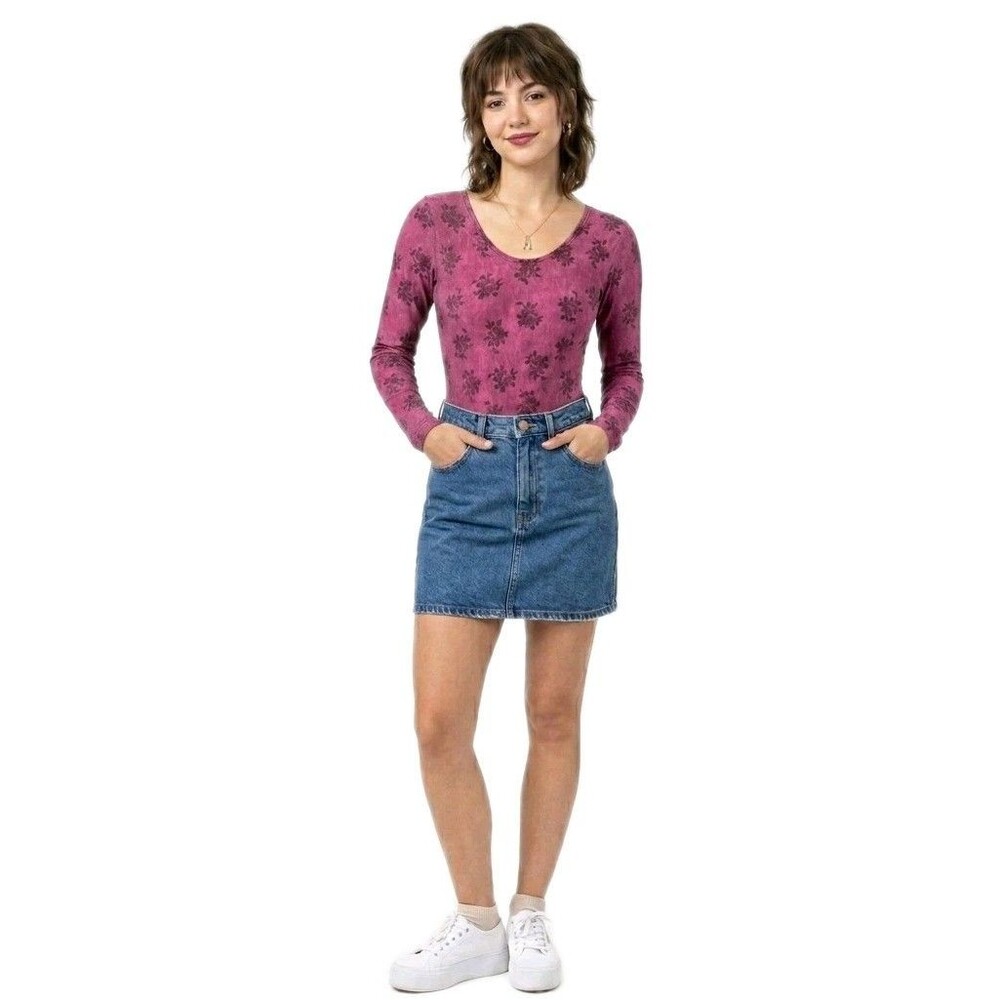 GK Elite VTG 90s Vibe Muted Roses Washed Magenta LS Cotton Leotard Bodysuit AXS - Picture 2 of 10